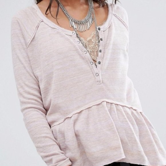 Free People Tops - Free People Coastline Oversized Long Sleeve Thermal Henley Peplum Top Size S